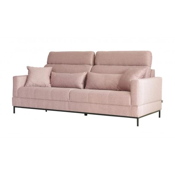 Canapé 3 places avec têtières en tissu vieux rose