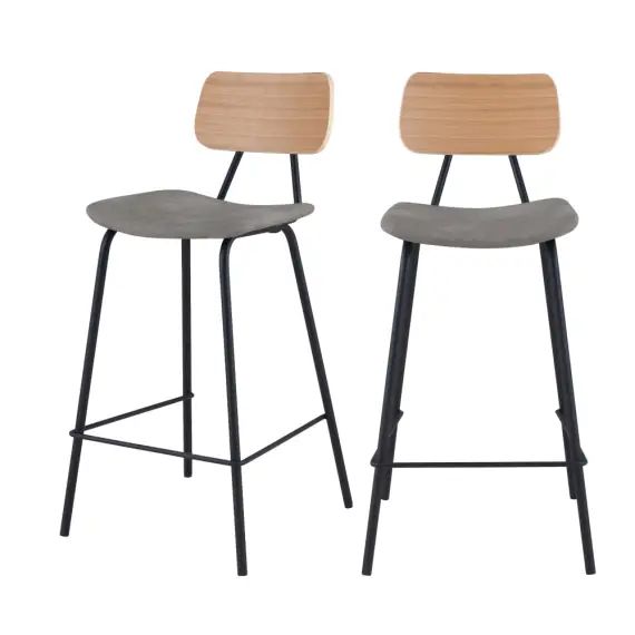 Chaise de bar mi-hauteur 65 cm en cuir synthétique gris (x2)