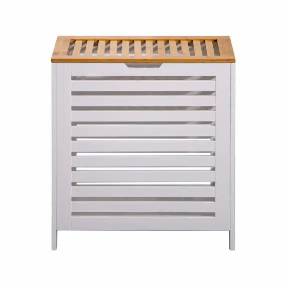 Panier à linge avec couvercle en bambou et mdf blanc et marron