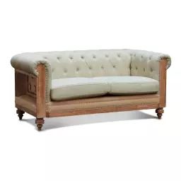 Canapé chesterfield 2 places en lin beige