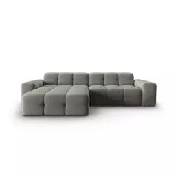 Canapé d’angle gauche 4 places en tissu velours gris foncé