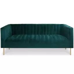Canapé moderne 3 places à coutures verticales velours vert