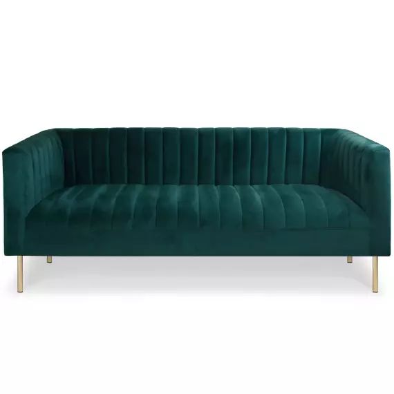 Canapé moderne 3 places à coutures verticales velours vert