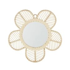Miroir fleur en rotin beige 57×55