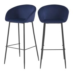 Chaise de bar 75 cm en velours bleu (lot de 2)