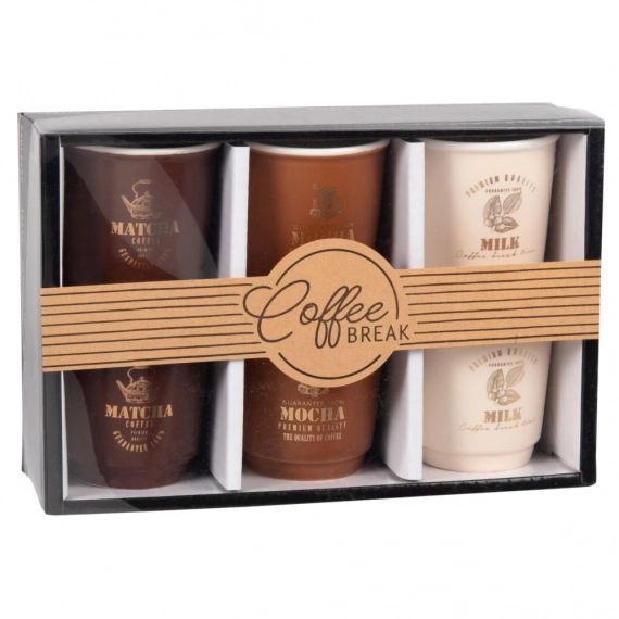 Coffret 6 tasses à café en porcelaine marron, blanche et brune