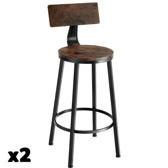 2 tabourets de bar poole bois foncé industriel
