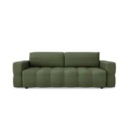 Canapé 4 places convertible coffre noyer tissu tramé vert olive