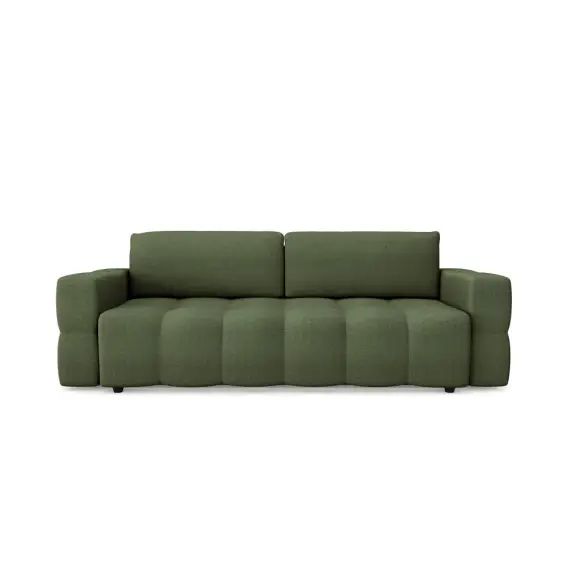 Canapé 4 places convertible coffre noyer tissu tramé vert olive