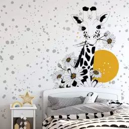 Papier peint panoramique girafe et fleur 300 x 250 cm