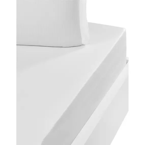 Drap housse uni en satin de coton 120 fils bo blanc 180×200 cm
