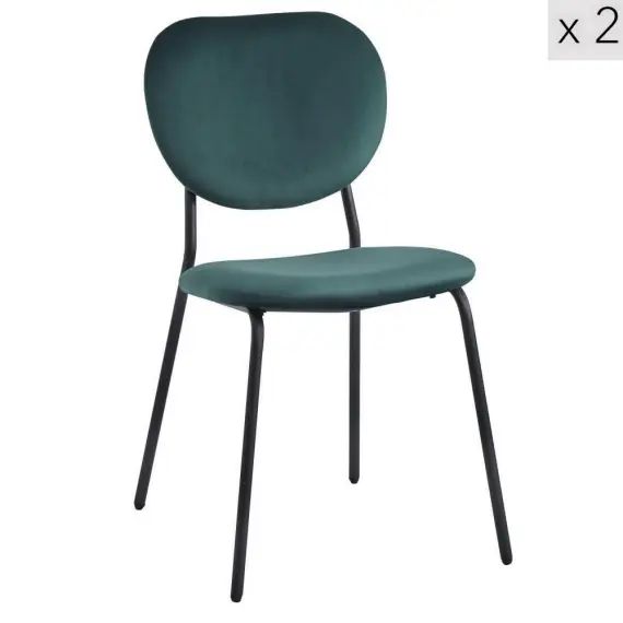 Lot de 2 chaises scandinaves en métal et velours vert