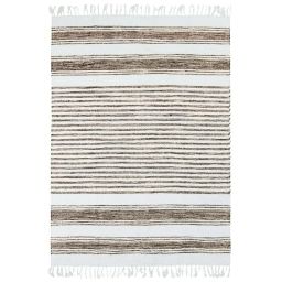 Tapis 100% coton lignes sable-blanc 190×290