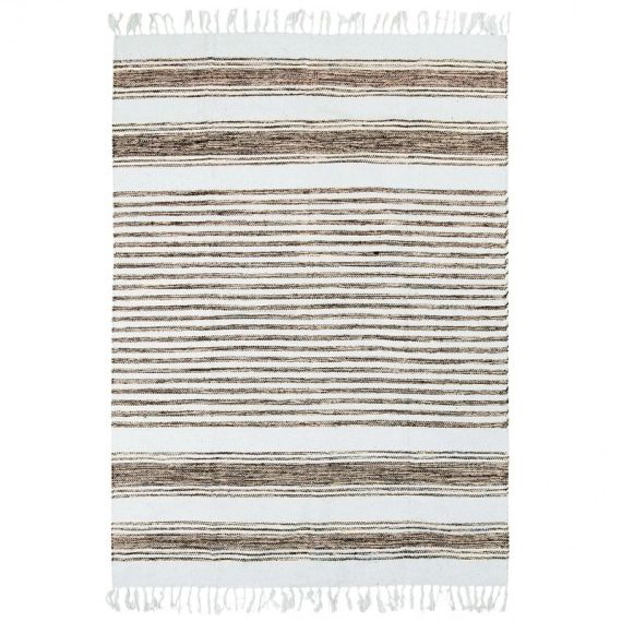 Tapis 100% coton lignes sable-blanc 190×290
