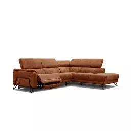 Canapé d’angle droit 5 places avec relax électrique tissu rouge brique