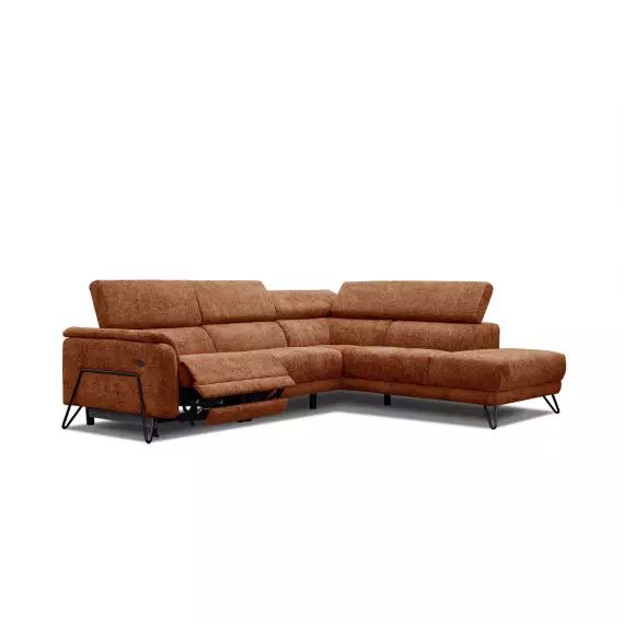 Canapé d’angle droit 5 places avec relax électrique tissu rouge brique