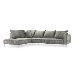 Canapé d’angle 5 places en velours gris clair