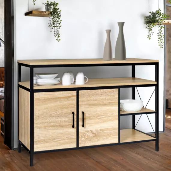 Buffet style industriel bois et métal noir 100 cm