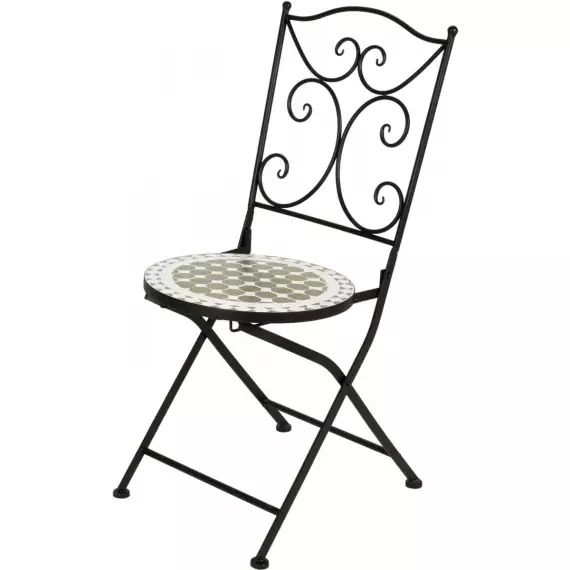 Chaise jardin pliable métal et mosaïque vert et blanc – 30x38x90cm