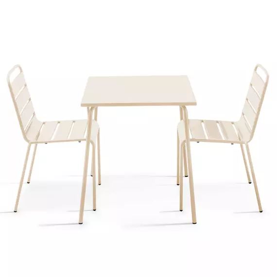 Ensemble table de jardin carrée et 2 chaises acier ivoire