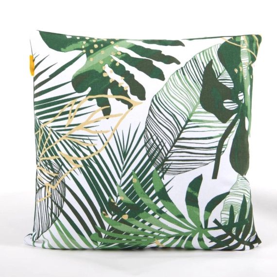 Coussin Indoor outdoor, blanc et vert l.45 x H.45 cm