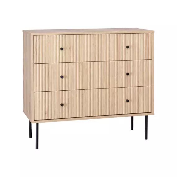 Commode contemporaine décor bois rainuré 3 tiroirs