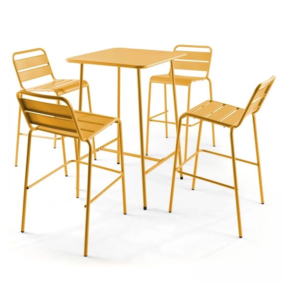 Table de bar et 4 chaises hautes jaune