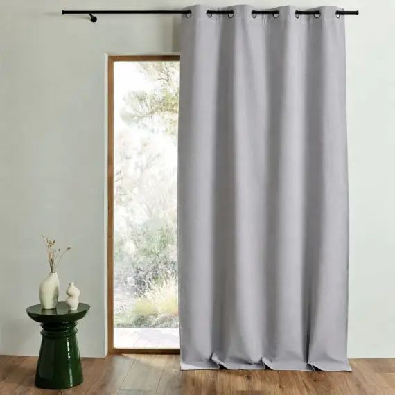 Rideau d&rsquo;ameublement occultant double face polyester gris 260 x 135