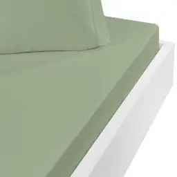 Drap housse en coton bonnet 30cm sauge 160×200 cm