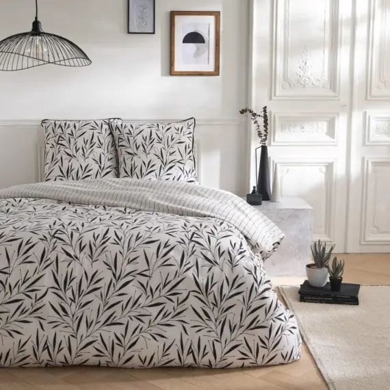 Parure de lit 2 personnes coton  imprimé blanc 260x240cm