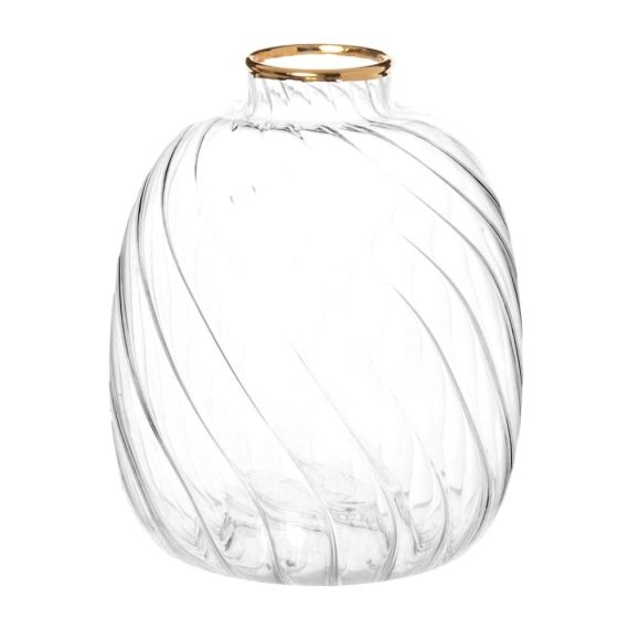 Vase en verre strié et doré H11