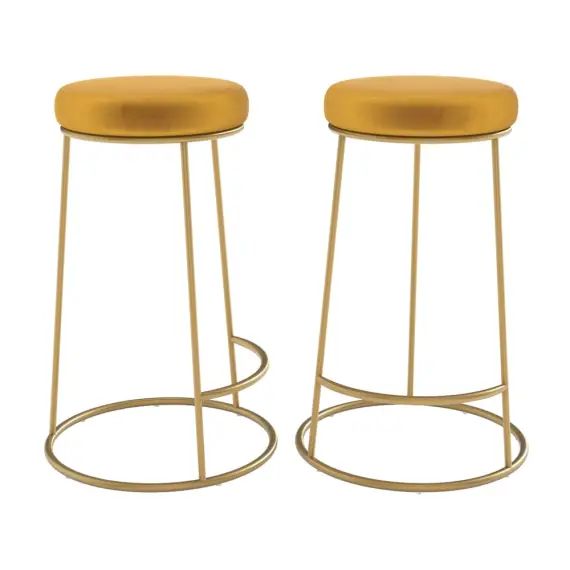 Tabouret de bar mi-hauteur en velours jaune curry 63 cm (lot de 2)