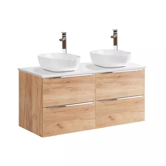 Meuble double vasque 120cm naturel et blanc