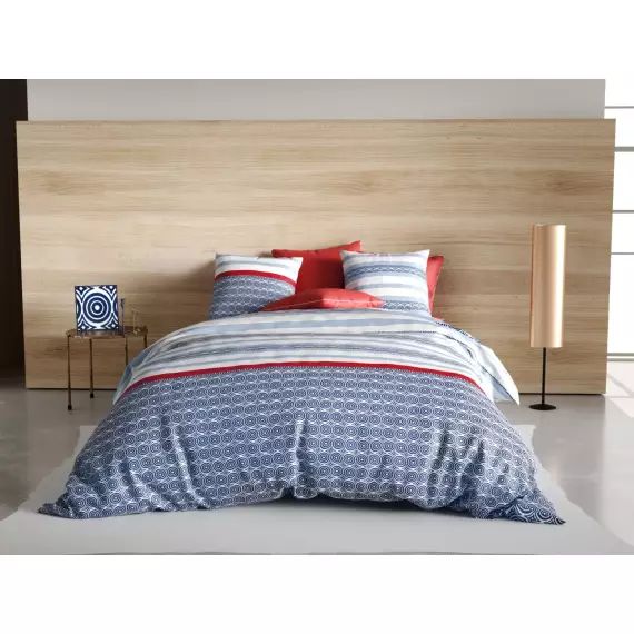 Parure housse de couette coton bleu 240×260 cm