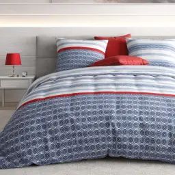 Parure housse de couette coton bleu 240×260 cm