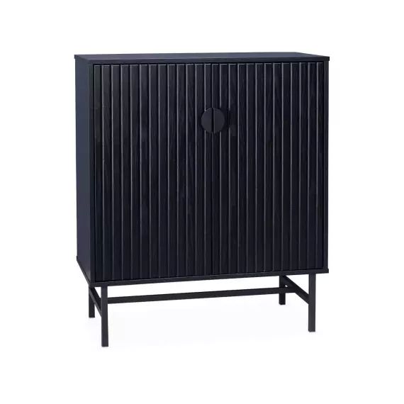 Buffet effet bois à rainures noires, 2 portes, 1 étagère