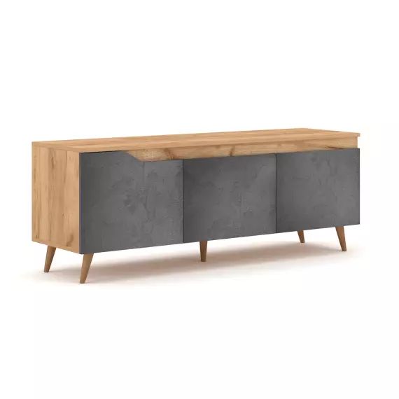 Meuble tv 3 portes 140 cm pia naturel et gris