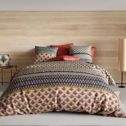 Parure housse de couette coton bleu 220×240 cm