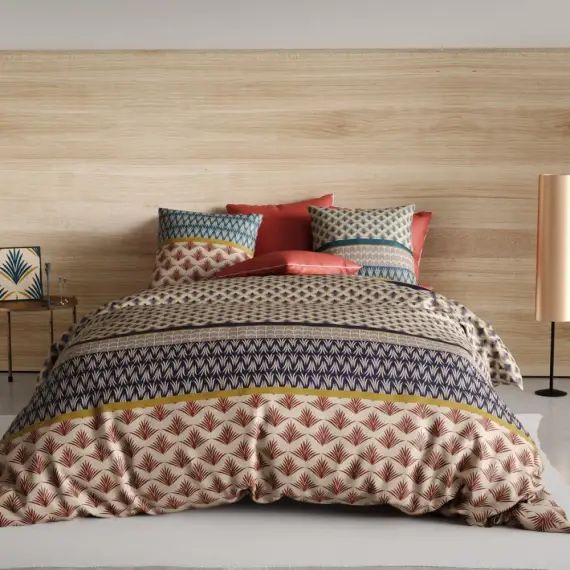 Parure housse de couette coton bleu 220×240 cm