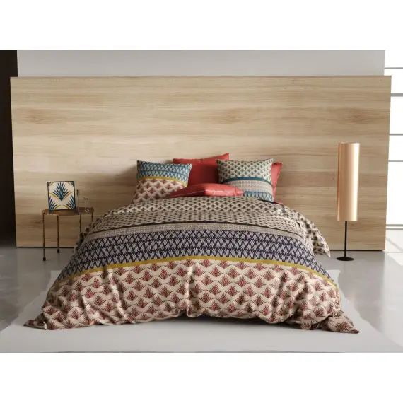 Parure housse de couette coton bleu 220×240 cm