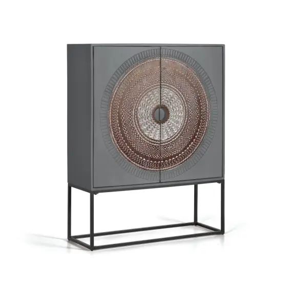Vitrine en manguier pieds métal gris et marron