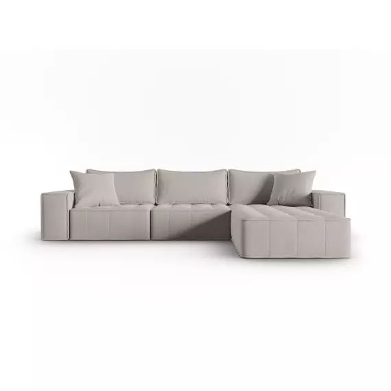 Canapé d’angle droit modulable 5 places en tissu structurel gris clair