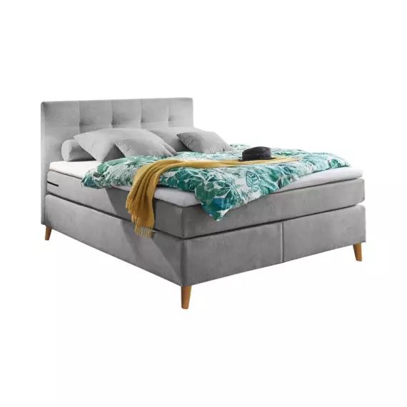 BOXSPRING lit complet MISSOURI gris clair 140×200 cm