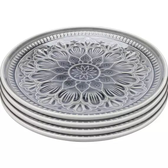 Assiette plate en grès gris D21 – Lot de 4