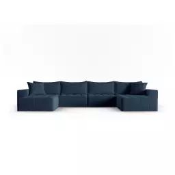 Canapé panoramique modulable 6 places en tissu structurel blue jeans
