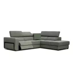 Canapé d’angle droit 5 places avec un relax électrique tissu vert