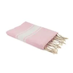 Fouta en coton bande blanche 100×200 Rose pâle