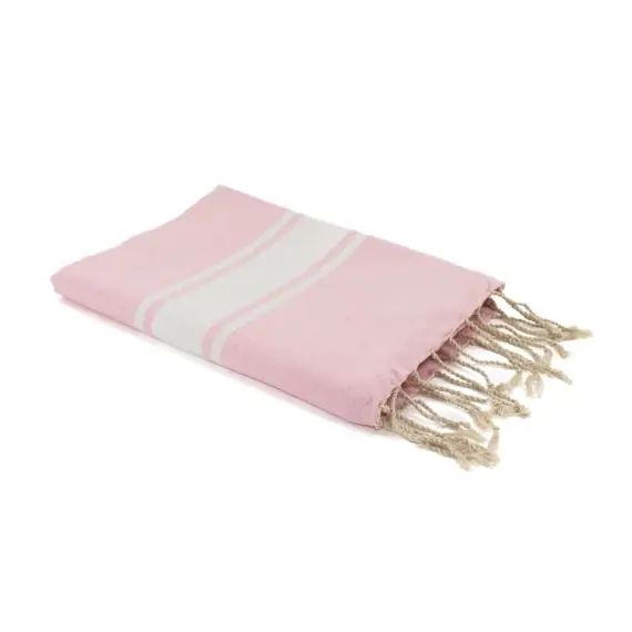 Fouta en coton bande blanche 100×200 Rose pâle
