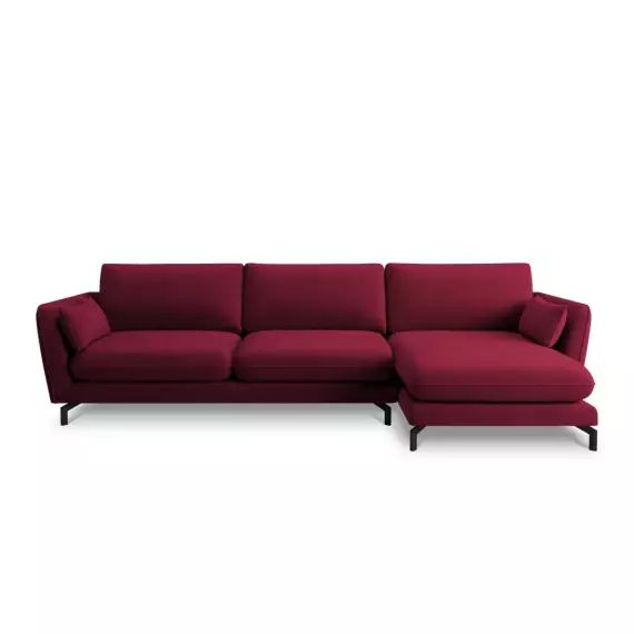 Canapé d&rsquo;angle 5 places en velours rouge foncé