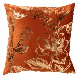 Housse de coussin orange en velours-45×45 cm avec motif fleuri